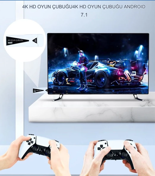 Android Game TV Stick 64 GB Hediye Hazıfa Kartı 2 Kablosuz Oyun Kolu Retro Game Stick Nostalji Oyun Konsolu - 3