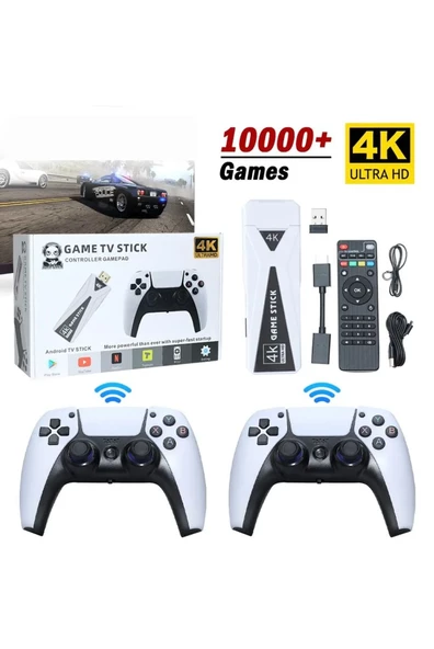 Android Game TV Stick 64 GB Hediye Hazıfa Kartı 2 Kablosuz Oyun Kolu Retro Game Stick Nostalji Oyun Konsolu