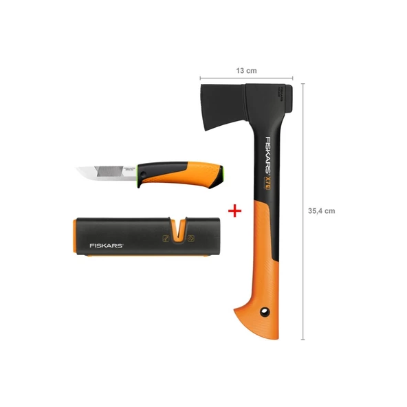 Fiskars Parçalama Baltası Xs-X7 + Bileyicili Ağır İş Bıçağı + Balta ve Bıçak Bileyici