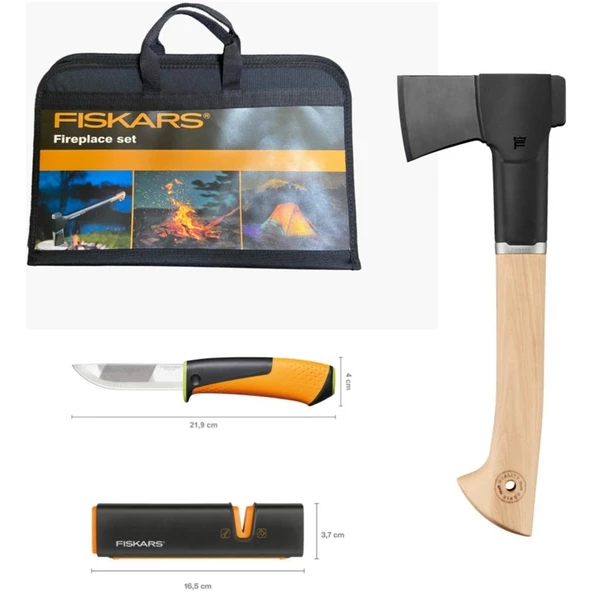 Fiskars Fireplace Set Norden N7 Balta + Bileyicili Ağır İş Bıçağı + Balta ve Bıçak Bileyici