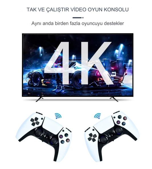 Android Game TV Stick 64 GB Hediye Hazıfa Kartı 2 Kablosuz Oyun Kolu Retro Game Stick Nostalji Oyun Konsolu - 2