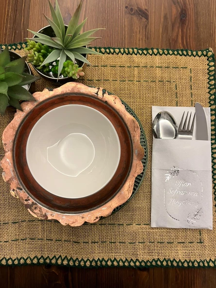 Gümüş Yaldızlı Beyaz İftar Soframıza Hoşgeldiniz Cepli Peçete 12 Adet 40x40 ürün görseli 1