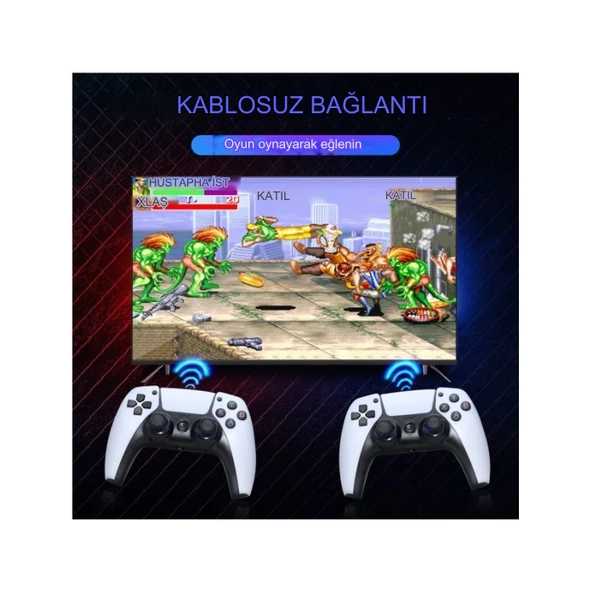 Android Game TV Stick 64 GB Hediye Hazıfa Kartı 2 Kablosuz Oyun Kolu Retro Game Stick Nostalji Oyun Konsolu - 6