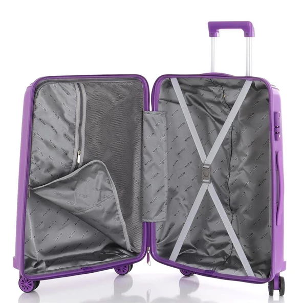 MÇS 3lü Set Kırılmaz Silikon Seyahat Valizi Bavulu V305 Mor - Resim 3