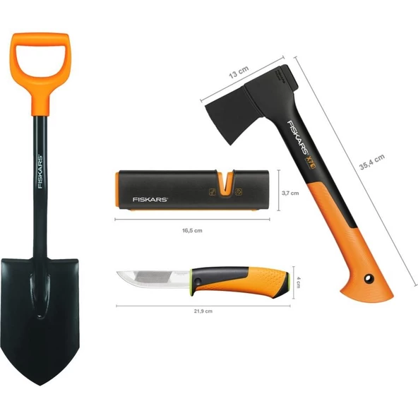 Fiskars Solid Kürek + Xs-X7 Balta + Ağır İş Bıçağı + Balta ve Bıçak Bileyici