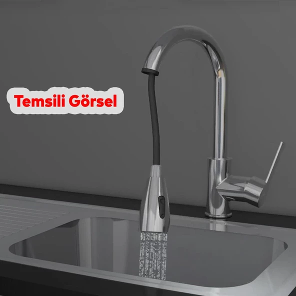 Mix Eyve Sıcak Soğuk Su Girişli Spiral Hortumlu Çeşme Banyo Lavabo Mutfak Musluğu Krom Bataryası - 5