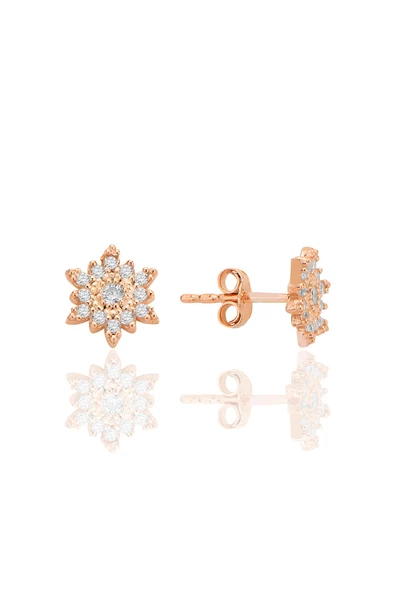 Gümüş rose zirkon taşlı mini kar tanesi küpe SGTL12588ROSE