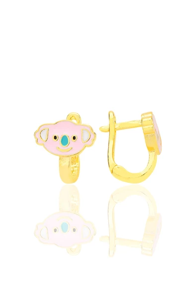 Gümüş altın yaldızlı mineli minik sarılcak koala çocuk küpesi SGTL12586GOLD