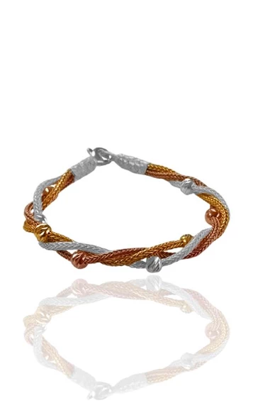 Gümüş tamamen el işçiliği dorica toplu renkli kazaziye işlemeli örgülü kadın bileklik SGTL12608RENKLI ürün görseli