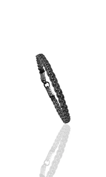 Gümüş tamamen el işçiliği kazaziye işlemeli örgülü kadın bileklik SGTL12597SIYAH ürün görseli