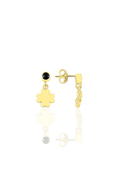 Gümüş altın yaldızlı onix taşlı şanslı yonca küpe SGTL12620GOLD ürün görseli