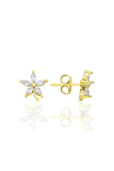 Gümüş altın yaldızlı mekik kesim zirkon taşlı lotus küpe  SGTL12336GOLD