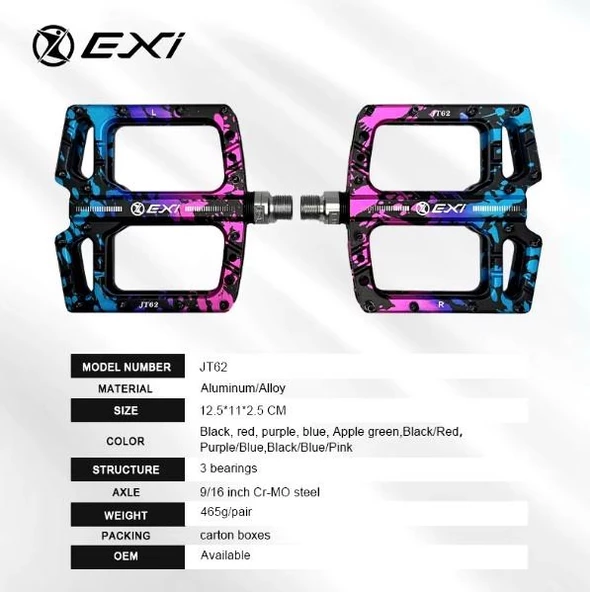 EXİ JT-62 3 Rulmanlı Alüminyum Alaşımlı Mtb Bmx Şehir Ve Yol Bisikleti Geniş Pedal Kırmızı - 2