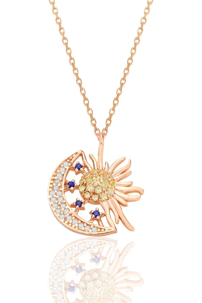 Gümüş rose zirkon taşlı gece gündüz kolye SGTL12591ROSE