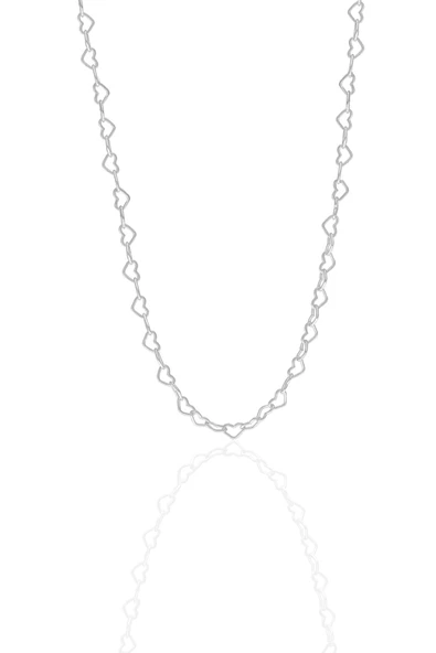 Gümüş rodyumlu tasarım birbirine bağlı kalpler zincir kolye SGTL12592RODAJ ürün görseli