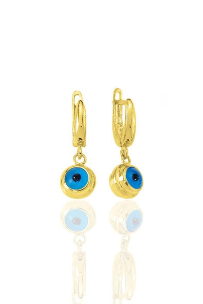 Gümüş altın yaldızlı nazarlı cam göz sallantılı küpe SGTL11172GOLD