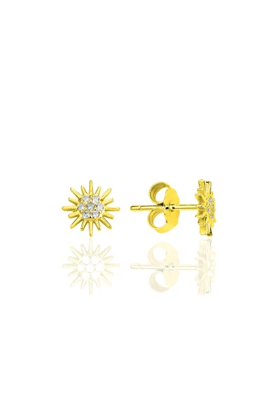 Gümüş altın yaldızlı zirkon taşlı  güneş küpe SGTL12333GOLD