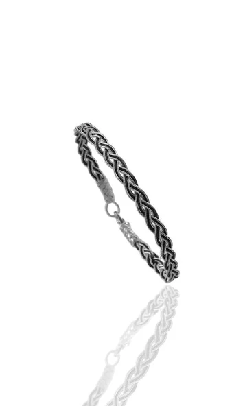 Gümüş tamamen el işçiliği iki renkli kazaziye işlemeli örgülü kadın bileklik SGTL12610RENKLI ürün görseli