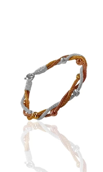 Gümüş tamamen el işçiliği dorica toplu renkli kazaziye işlemeli örgülü kadın bileklik SGTL12608RENKLI - Resim 2