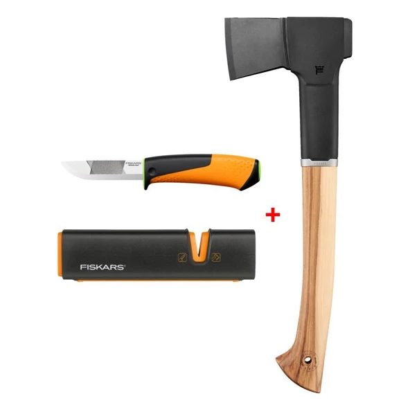 Fiskars Norden N10 Parçalama Baltası + Bileyicili Ağır İş Bıçağı + Balta ve Bıçak Bileyici