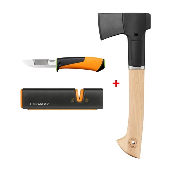 Fiskars Norden N7 Parçalama Baltası + Bileyicili Ağır İş Bıçağı + Balta ve Bıçak Bileyici