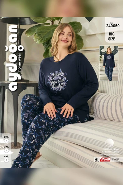 Aydoğan Kadın inci Büyük Beden Bloom Lacivert Pijama Takım 0650 - 3
