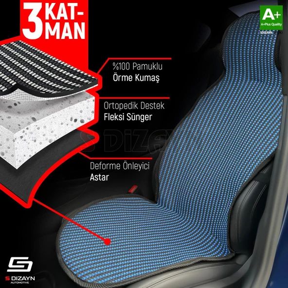 S-Dizayn Oto Koltuk Koruyucu Kılıf Çizgili Siyah Mavi Universal 2+1 Parça Ön Arka A+ Kalite - 3