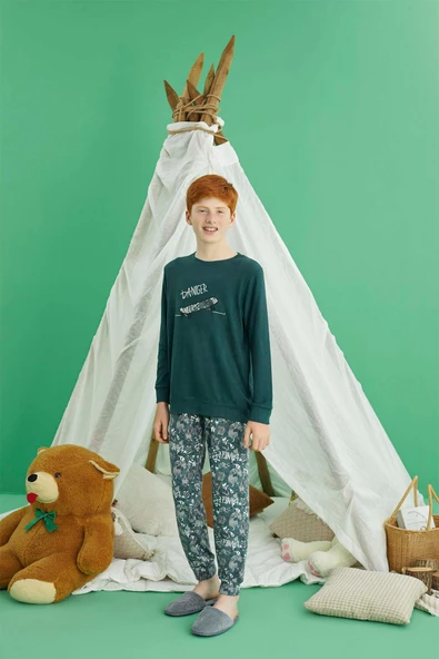 Aydoğan Erkek Garson Kaan Termal Deniz Yeşili Pijama Takım 0884 - 2