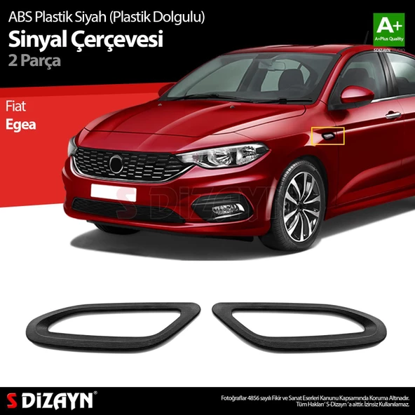 S-Dizayn Fiat Egea Siyah ABS Plastik Sinyal Çerçevesi 2 Prç. ABS Plastik Dolgulu 2015 Üzeri