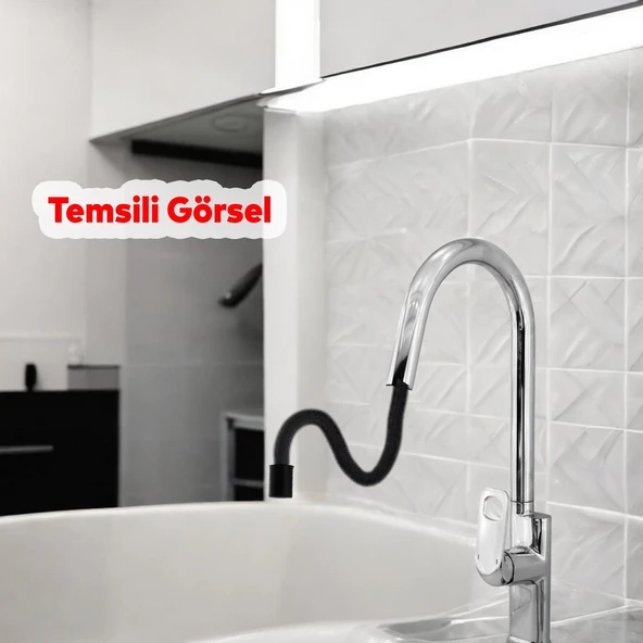 Spiral Hortumlu Bella Çıkar Başlıklı Eyve Su Çeşme Banyo Lavabo Mutfak Musluğu Krom Bataryası - 3