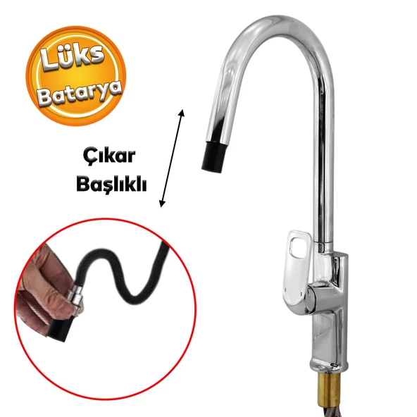 Spiral Hortumlu Bella Çıkar Başlıklı Eyve Su Çeşme Banyo Lavabo Mutfak Musluğu Krom Bataryası