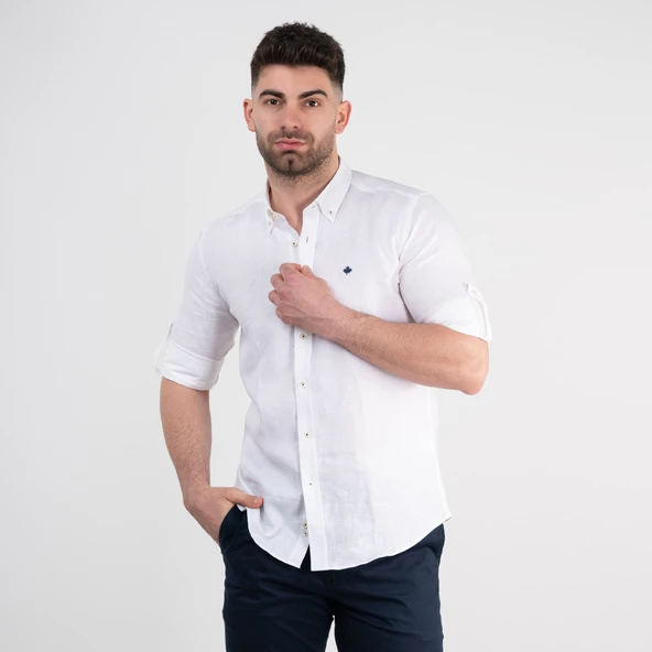 PAUL MARTİN REGULAR FİT KETEN ERKEK GÖMLEK - Resim 4