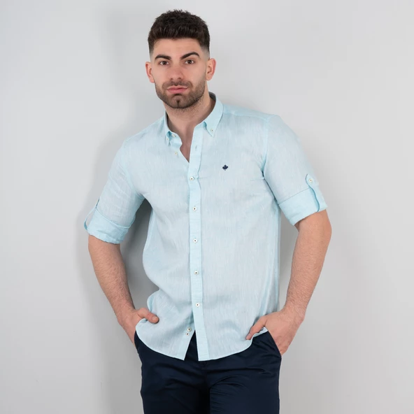 PAUL MARTİN REGULAR FİT KETEN ERKEK GÖMLEK - Resim 7