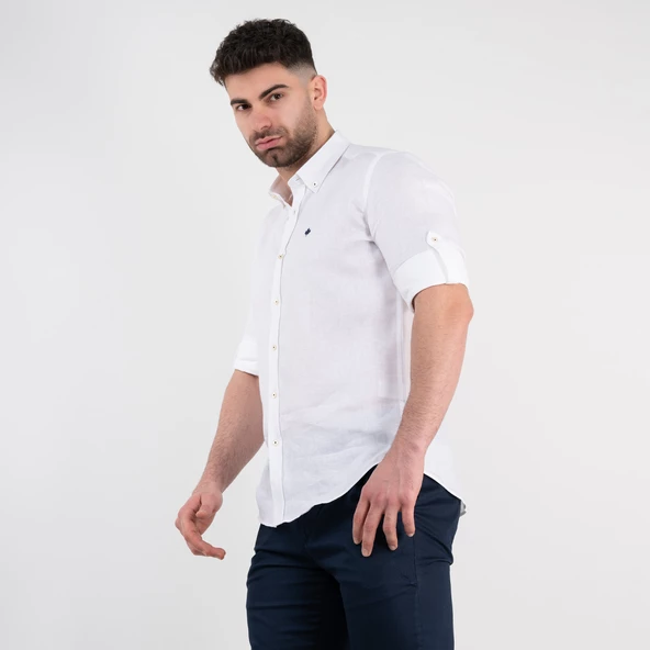 PAUL MARTİN REGULAR FİT KETEN ERKEK GÖMLEK - Resim 5