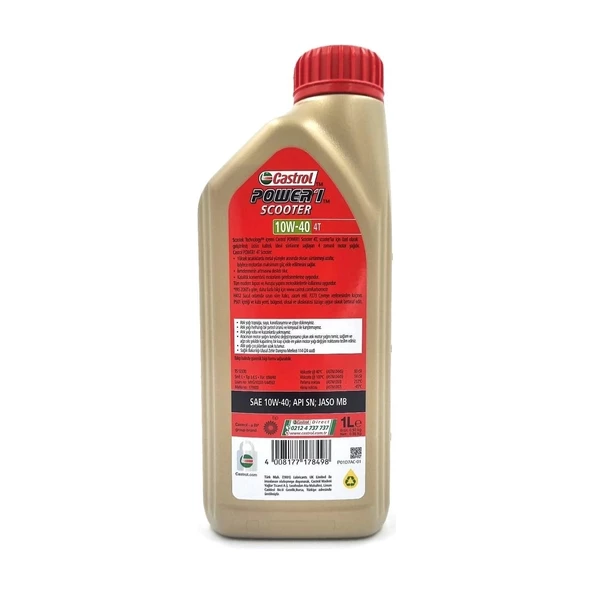 Castrol  Power 1 Scooter 4t 10W-40 4 Zamanlı 1 Lt  Motosiklet Yağı - 2