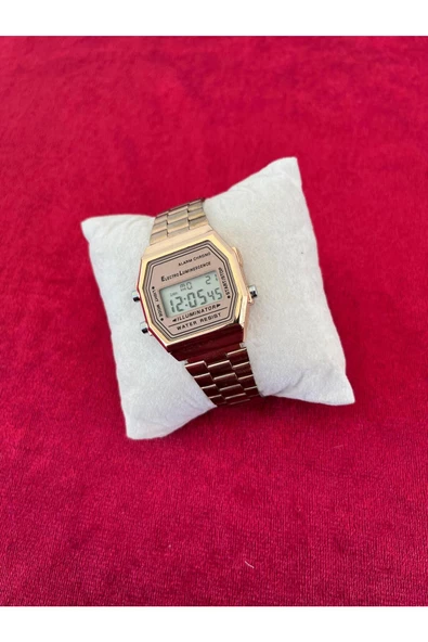 Ulaş Aksesuar   Retro Model Alarm/kronometre Dijital Pembe Renk Kadın Kararmaz Paslanmaz Metal Kol Saati - 2