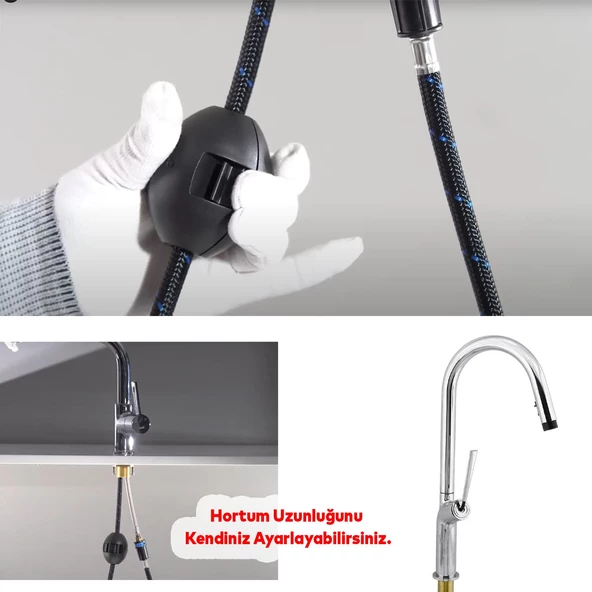Kaliteli Lüks Spiral Hortumlu Çıkar Başlık Eyve Su Çeşme Banyo Lavabo Mutfak Bataryası 360° Musluk - 3