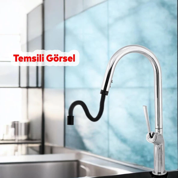 Kaliteli Lüks Spiral Hortumlu Çıkar Başlık Eyve Su Çeşme Banyo Lavabo Mutfak Bataryası 360° Musluk - 6
