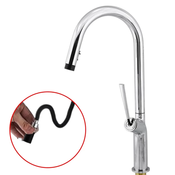 Kaliteli Lüks Spiral Hortumlu Çıkar Başlık Eyve Su Çeşme Banyo Lavabo Mutfak Bataryası 360° Musluk - 7