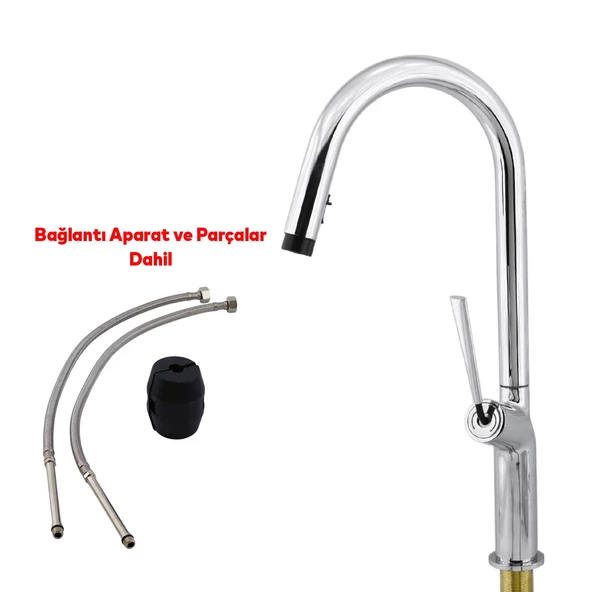 Kaliteli Lüks Spiral Hortumlu Çıkar Başlık Eyve Su Çeşme Banyo Lavabo Mutfak Bataryası 360° Musluk - 5
