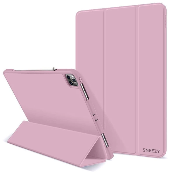 Apple iPad Pro 11 İnç 1.2.3.4. Nesil Kılıf Craft Kalem Bölmeli Uyku Modlu Kapaklı Smart Case  Pembe