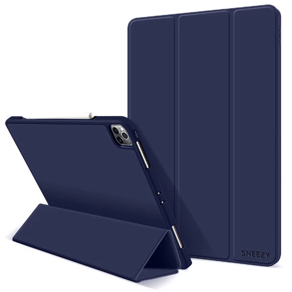 Apple iPad Pro 11 İnç 1.2.3.4. Nesil Kılıf Craft Kalem Bölmeli Uyku Modlu Kapaklı Smart Case  Lacivert