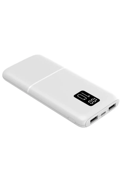 LED Ekranlı Slim 10000MAH Powerbank Taşınabilir Şarj Cihazı Beyaz - 4