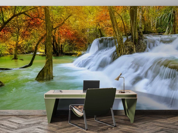 Orman ve Şelale Manzaralı Duvar Kağıdı - Resim 4