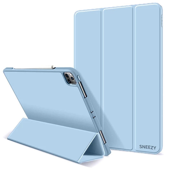 Apple iPad Pro 11 İnç 1.2.3.4. Nesil Kılıf Craft Kalem Bölmeli Uyku Modlu Kapaklı Smart Case  Mavi