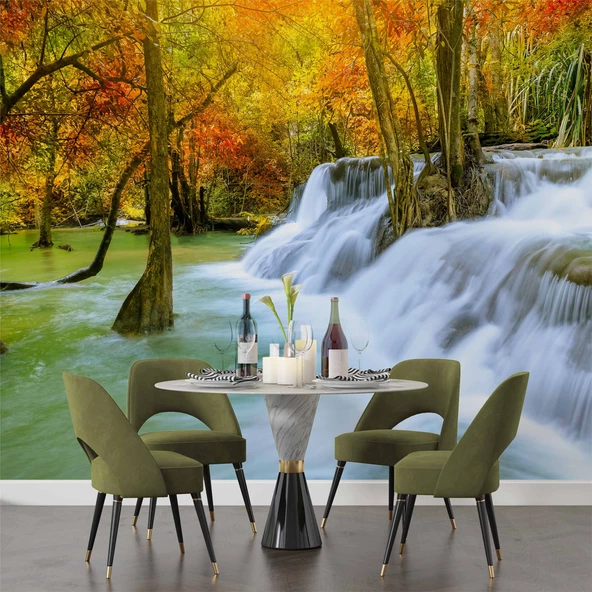 Orman ve Şelale Manzaralı Duvar Kağıdı - Resim 5