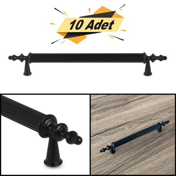 (10 ADET) Çekmece Dolap Kapak Kulpu Kulbu 96 mm Mat Siyah Metal Kulp - Resim 2