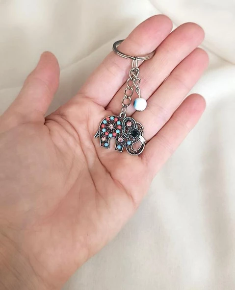 Anahtarlık Cam Nazar Boncuklu Hayat Ağacı Fil Çanta Cüzdan Süsü Aksesuar - Resim 2