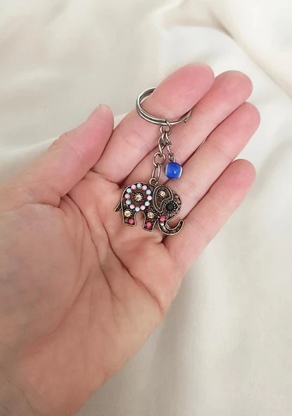 Anahtarlık Cam Nazar Boncuklu Hayat Ağacı Fil Çanta Cüzdan Süsü Aksesuar - Resim 7