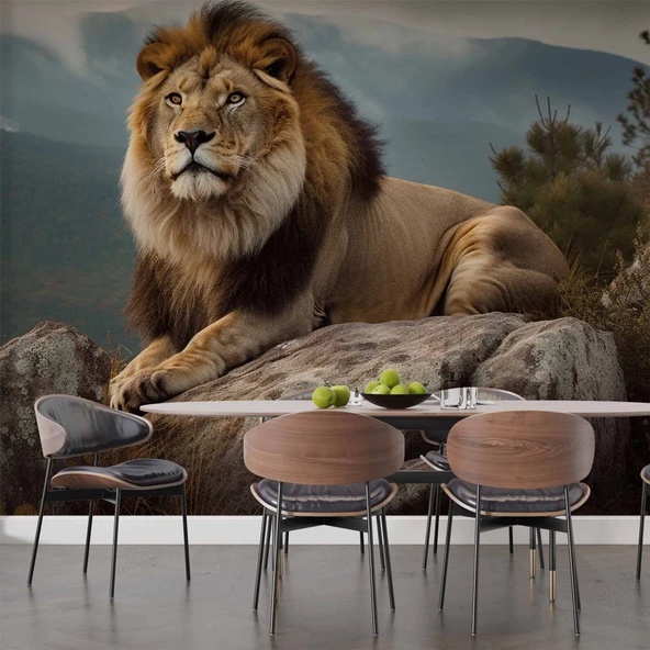 Dağ ve Aslan Temalı Duvar Kağıdı - Resim 5